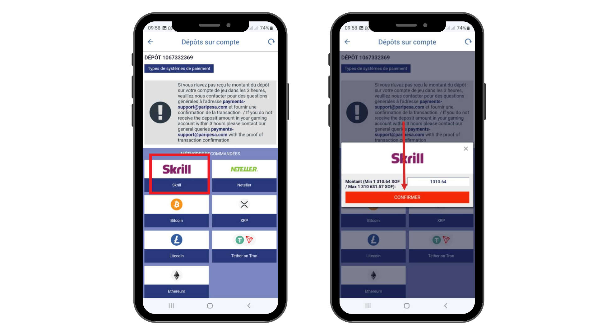 déposer de l'argent sur Paripesa