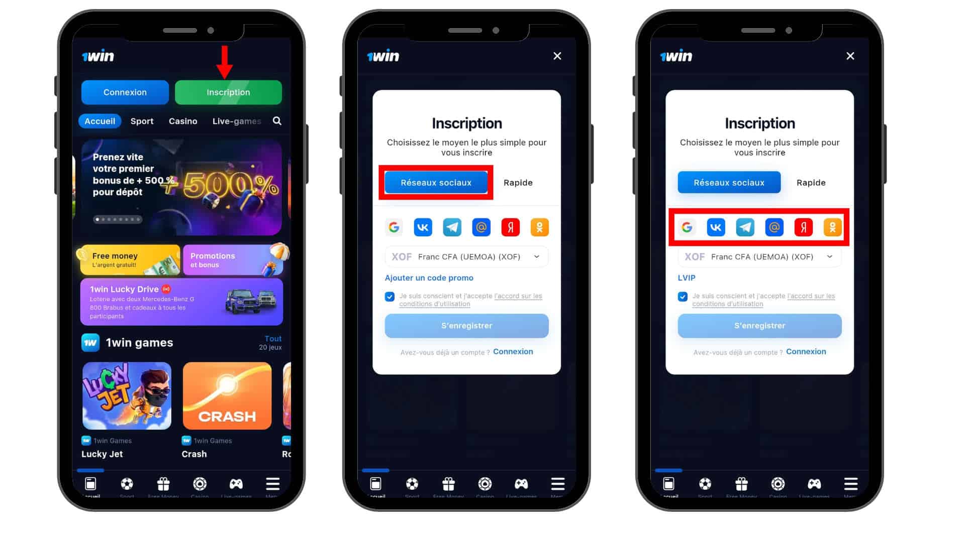 Créer un compte 1win via les réseaux sociaux