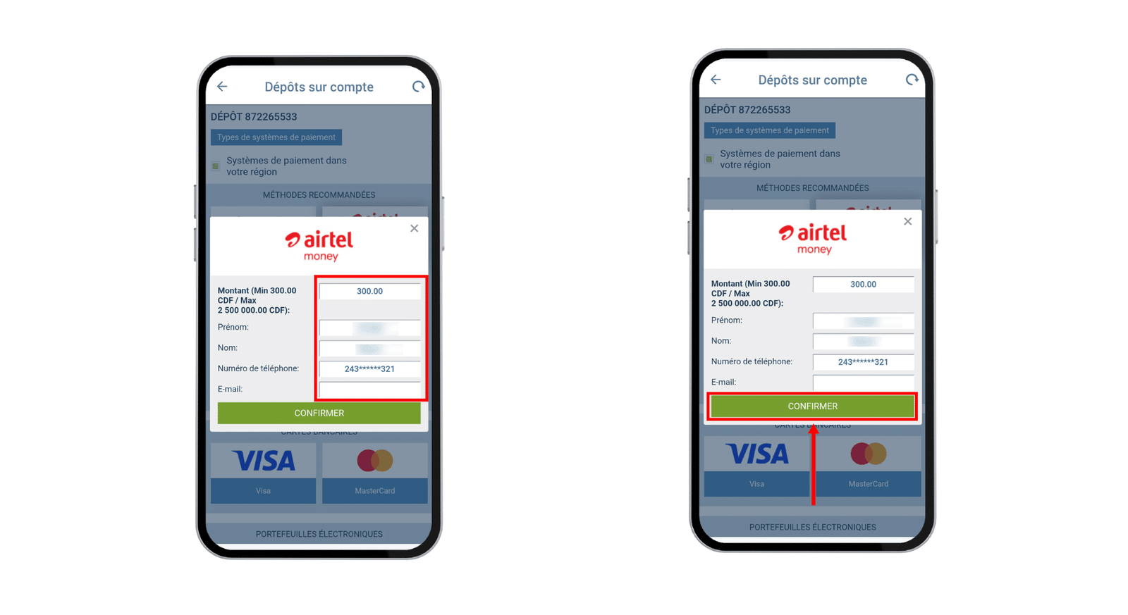 recharger 1xbet avec Airtel Money