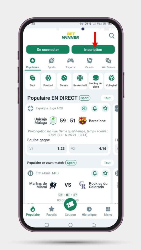 s'inscrire sur betwinner