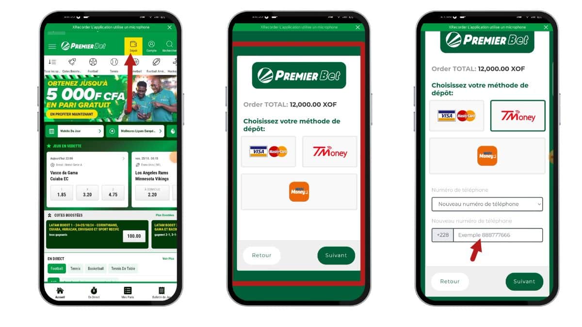 Dépôt Premier Bet pari sportif