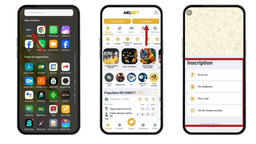 Inscription sur le bookmaker - cas sur Melbet